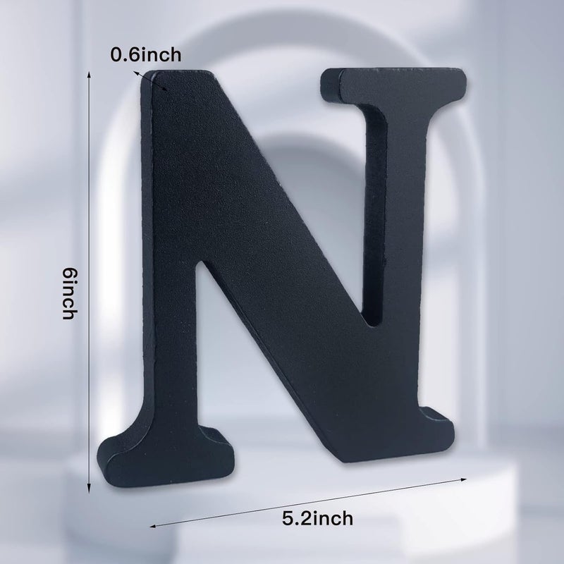 AOCEAN 6 inch Black Wood Letters Unfinished Wood Letter for Wall Decorative Standing Letters Slices Sign Board Decoration for Craft Home Party Projects (N) - Image 2
